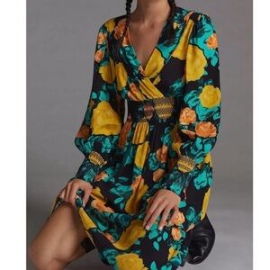 ANTHRO Smocked Waist Dress in Black, Yellow NWOT